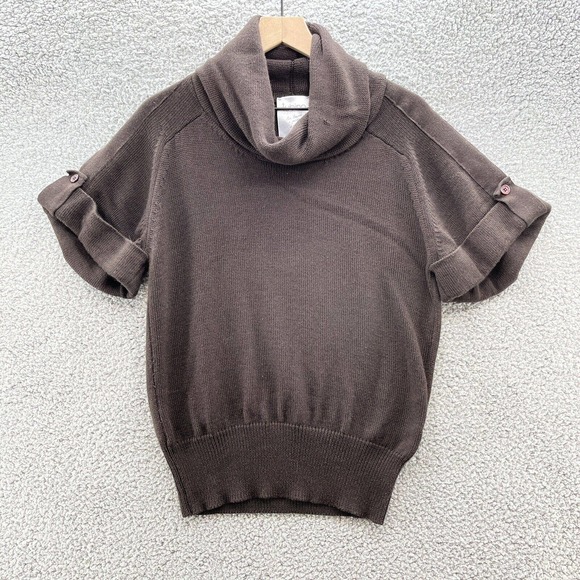 Tubino Sweater Brown Knit Merino Wool Blend Short Sleeve Cowl Italy - Picture 1 of 12